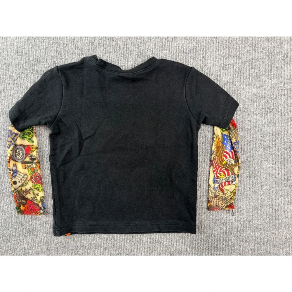 Harley Davidson Toddler‎ 2T Black Tattoo Mesh Sleeve Graphic T Shirt